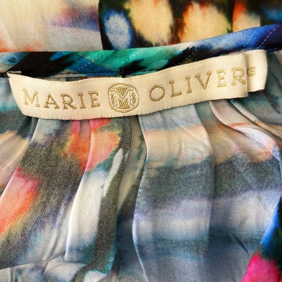 Marie Oliver Multicolor Abstract Watercolor Tie Neck Blouse - XS - Picture 8 of 9